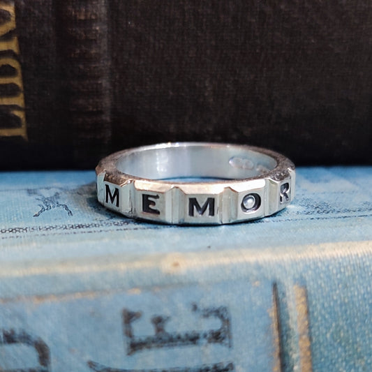 IN * MEMORY * OF *  Victorian style Memorial Ring in Silver