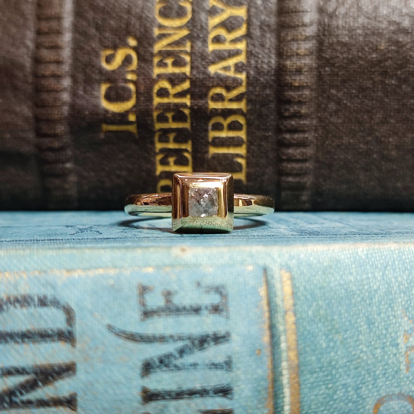 'Pie Dish' Medieval style ring with 0.55ct Rough Diamond Octahedron ring