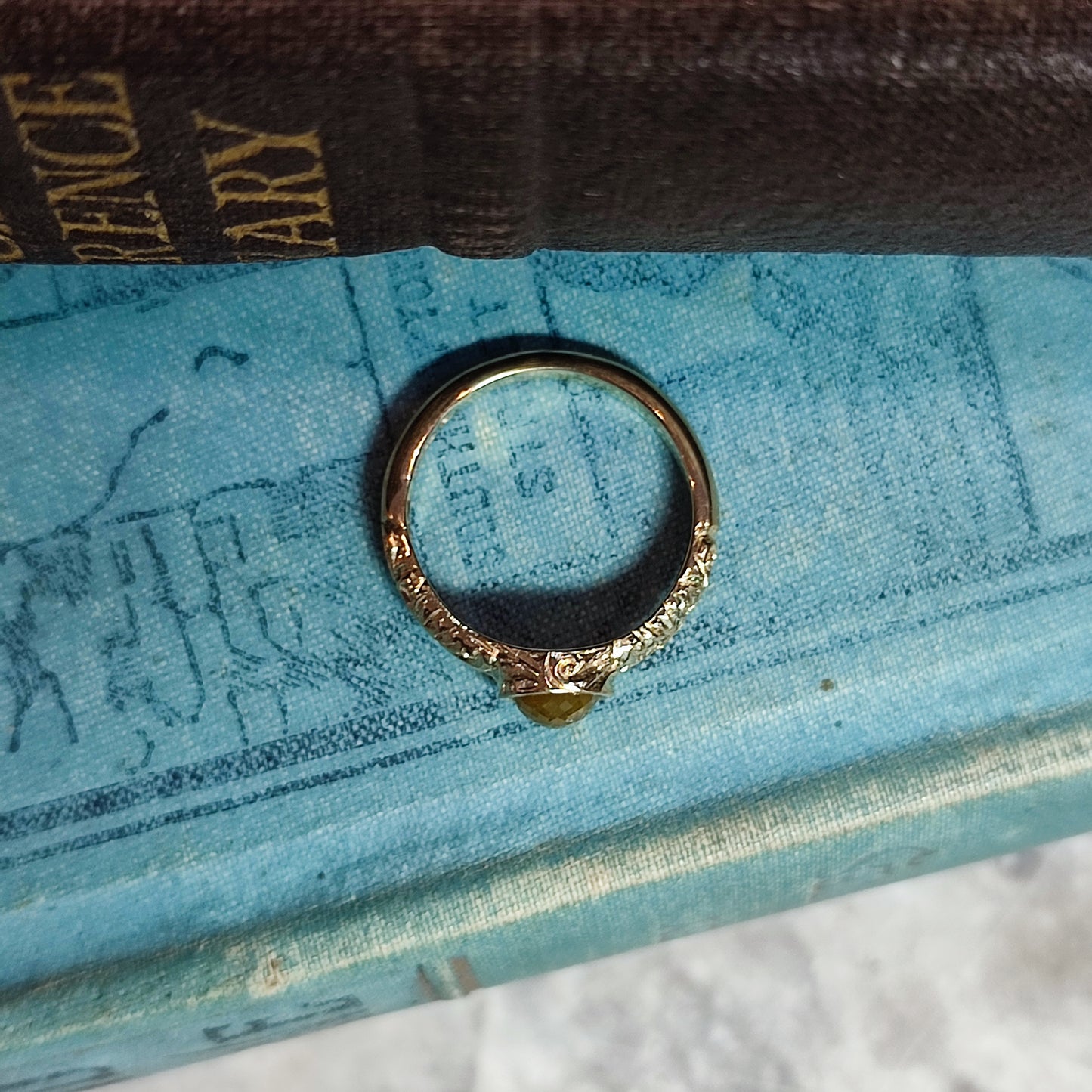 Victorian Carved Scrollwork Engagement Ring with 0.78ct Rose Cut Diamond