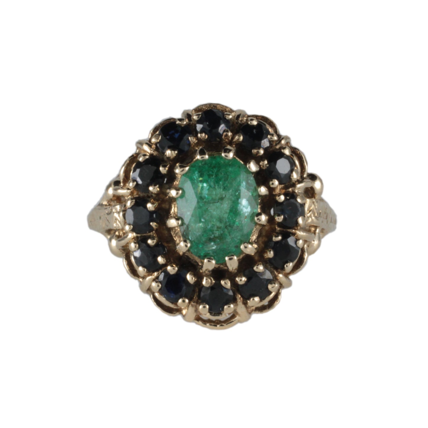 Vintage 9ct Yellow Gold Emerald & Sapphire Ring c.1982