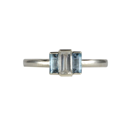 Aquamarine & Moissanite Art Deco Design Ring