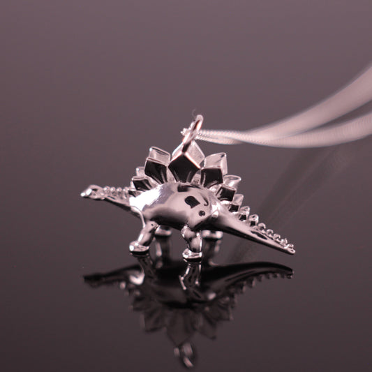 Sterling Silver Dinosaur Pendant Stegosaurus Pendant Silver 16-18" Adjustable Chain Dinosaur Necklace Charm Necklace