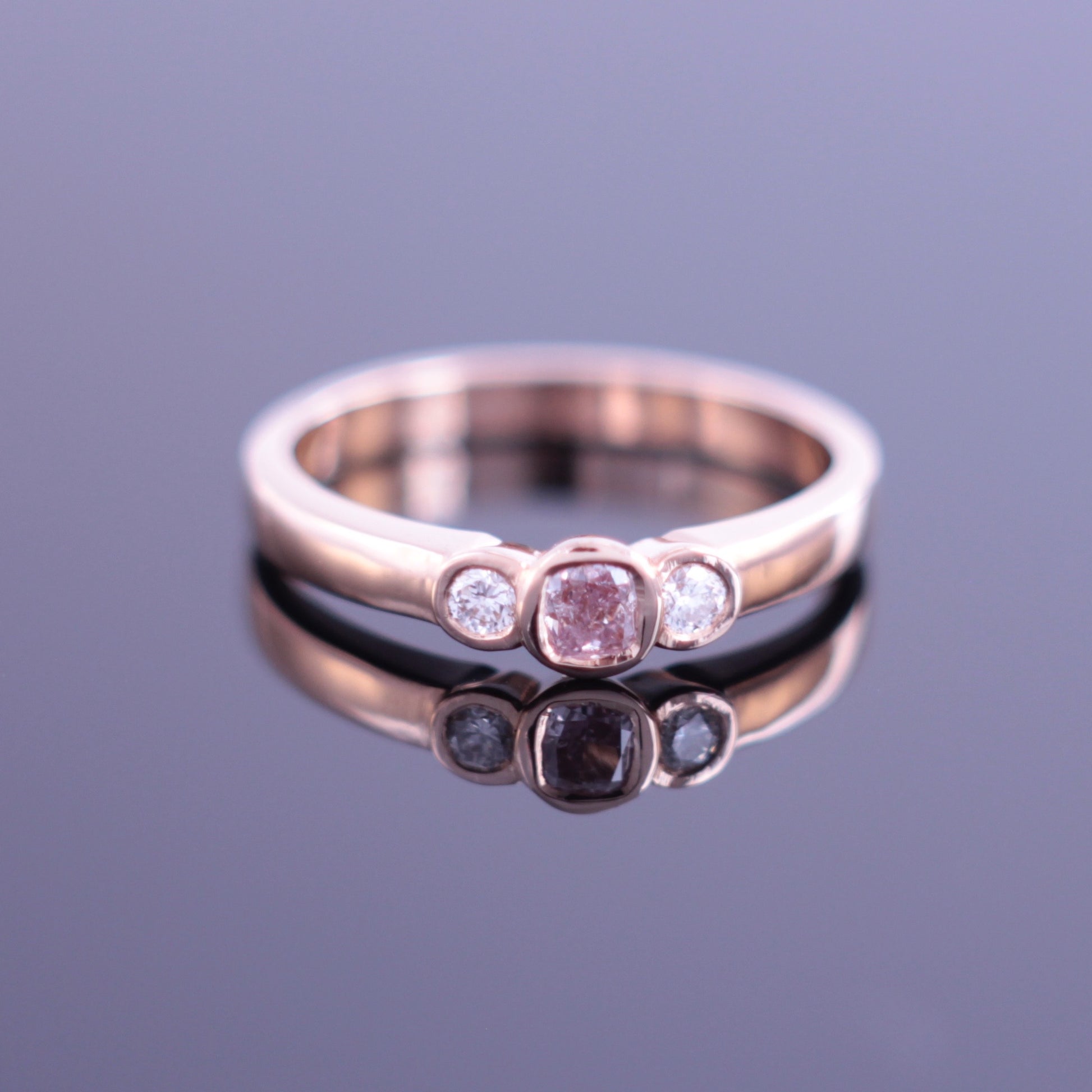 Pink Diamond Simple Engagement ring 18ct Rose Gold & Round Diamonds 0.31tcw GIA Natural Fancy Light Pink Bezel Rubover set