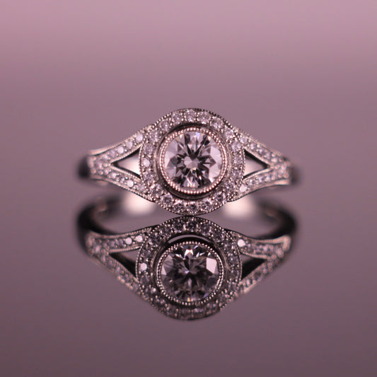 Art Deco Style Halo 0.51ct Round Brilliant cut Diamond Ring