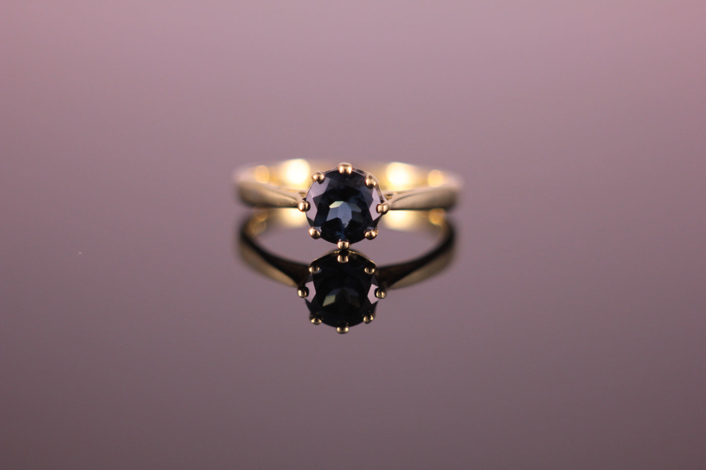 18ct yellow gold Topaz ring London Blue 1.09ct 8-claw setting Solitaire