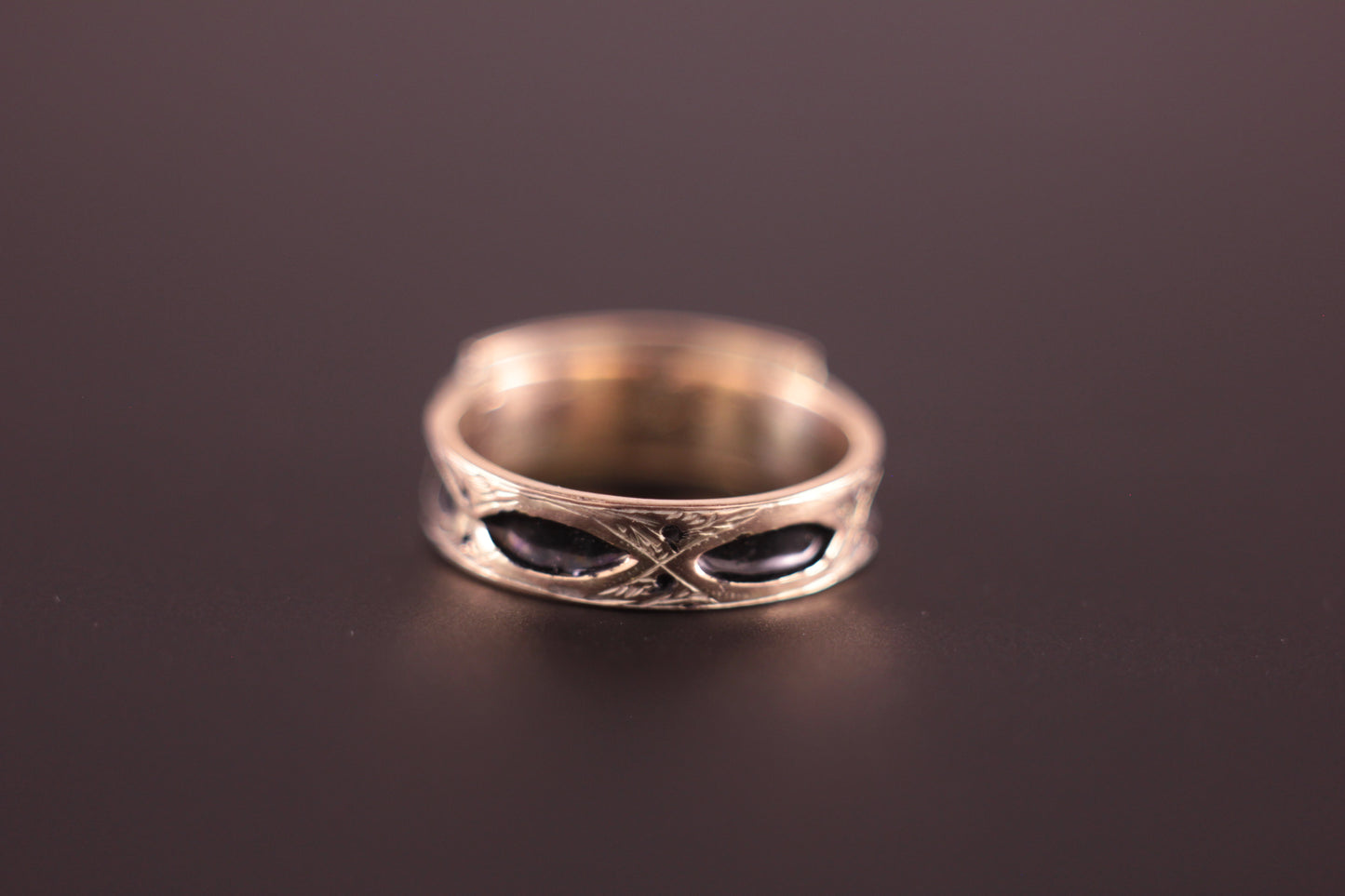 Antique Dated 1888 Memento Mori Mourning Ring Gold with Black Enamel & Pearl