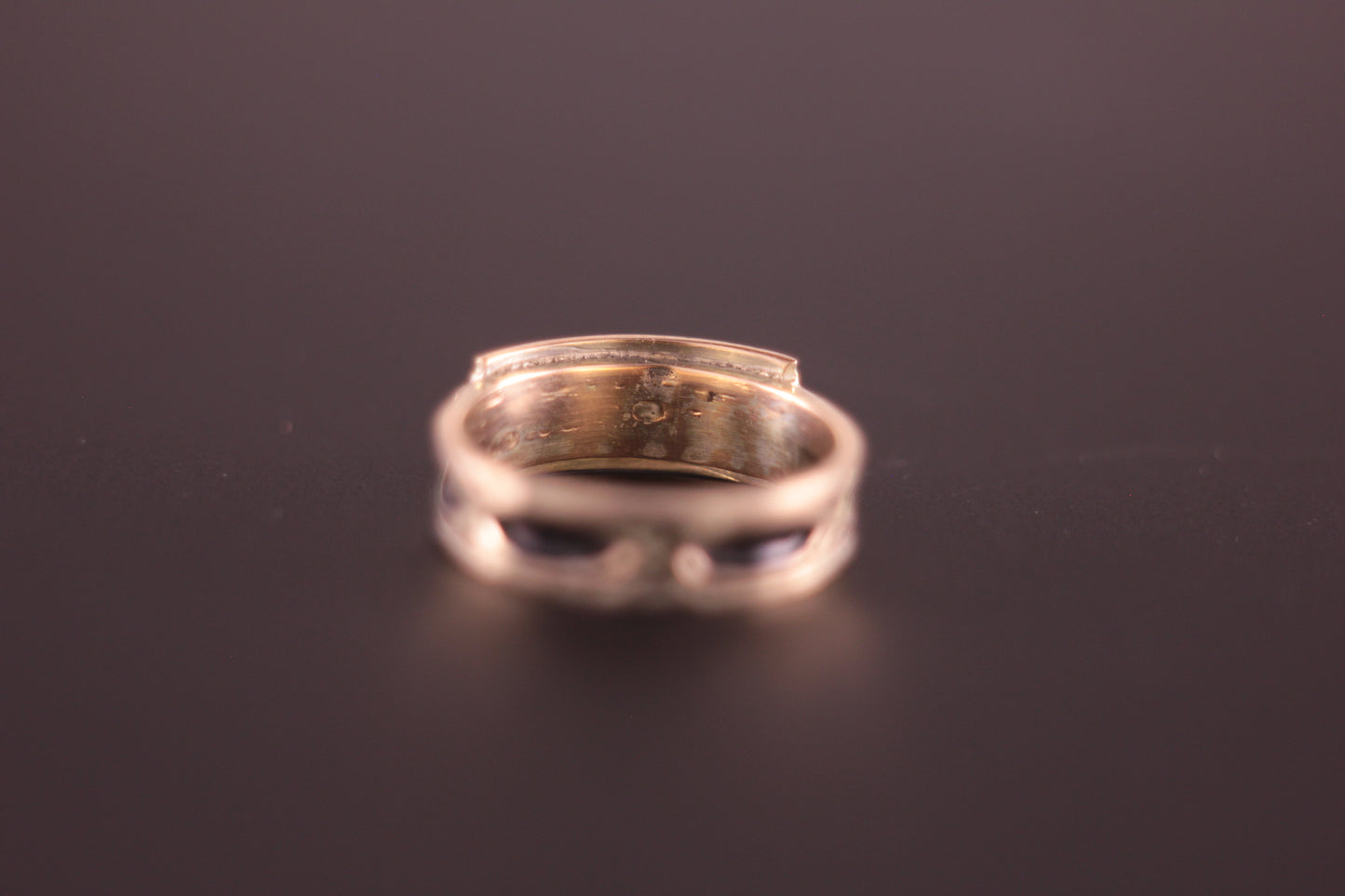 Antique Dated 1888 Memento Mori Mourning Ring Gold with Black Enamel & Pearl