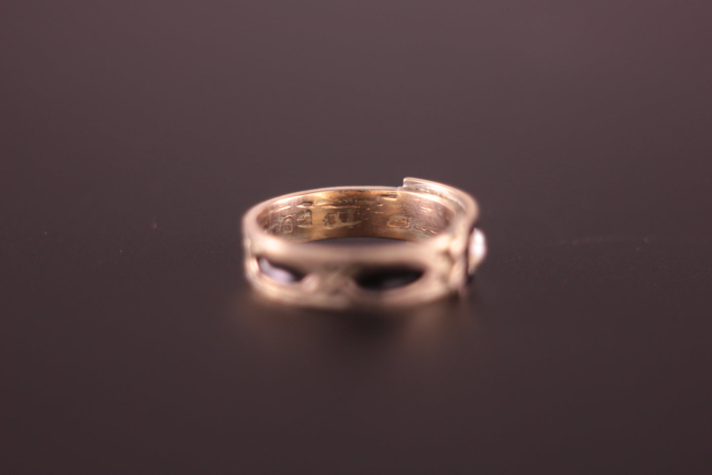 Antique Dated 1888 Memento Mori Mourning Ring Gold with Black Enamel & Pearl