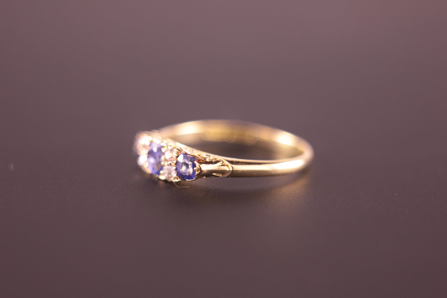 Antique Victorian Sapphire and Old cut Diamonds in 18ct Yellow Gold Ring