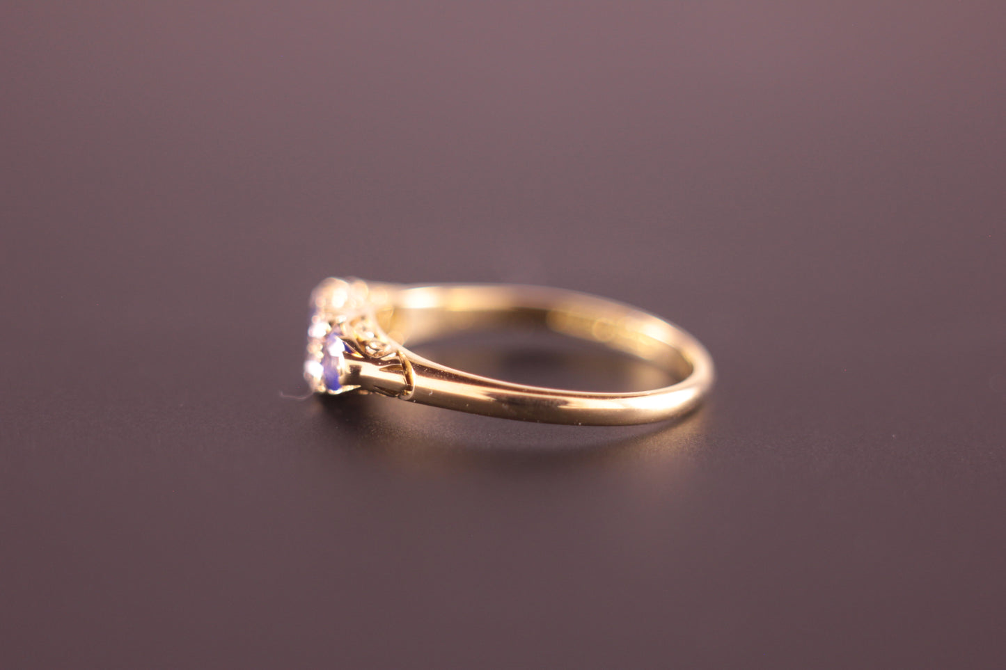 Antique Victorian Sapphire and Old cut Diamonds in 18ct Yellow Gold Ring