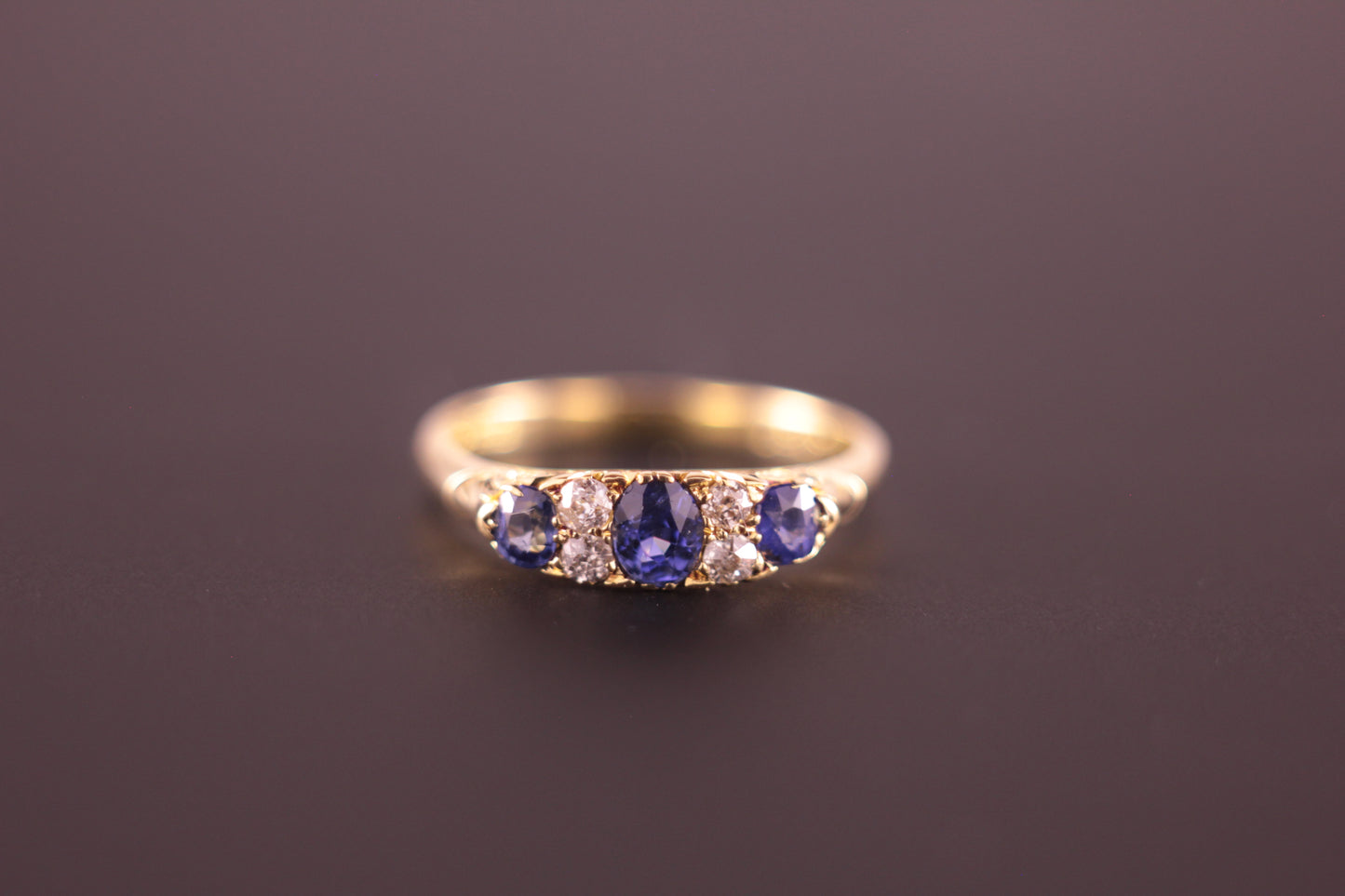 Antique Victorian Sapphire and Old cut Diamonds in 18ct Yellow Gold Ring