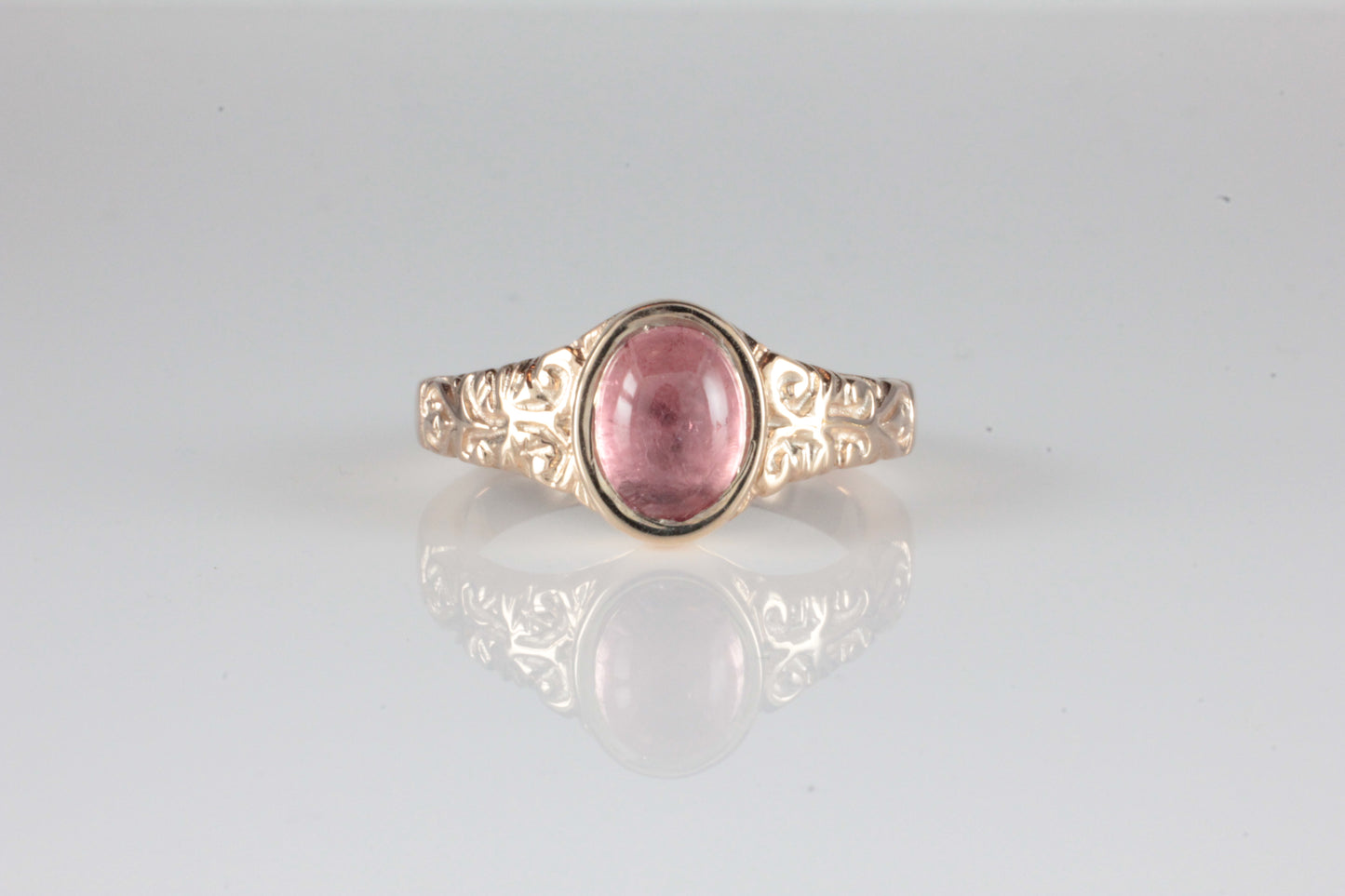'Sostra' Victorian style Oval Pink Tourmaline Cabochon Ring