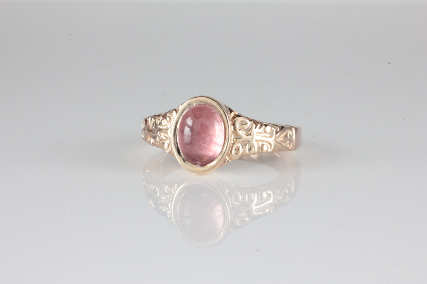 'Sostra' Victorian style Oval Pink Tourmaline Cabochon Ring