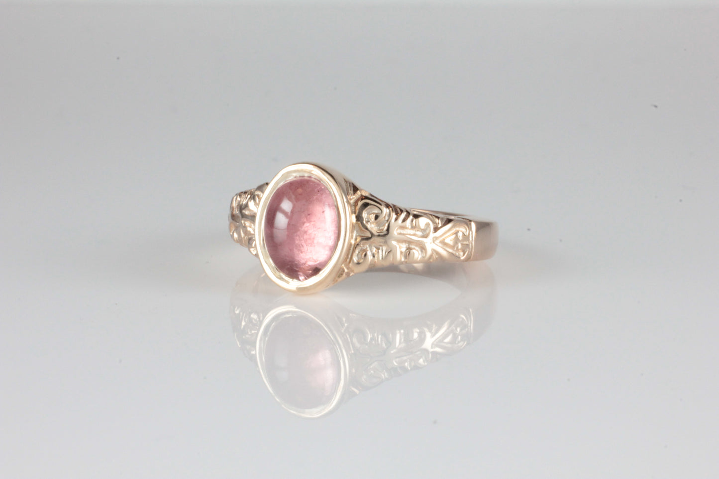 'Sostra' Victorian style Oval Pink Tourmaline Cabochon Ring