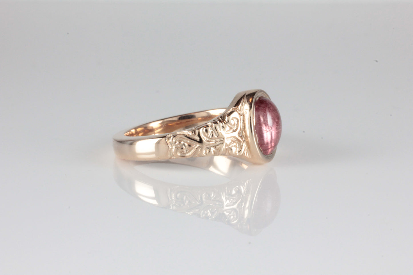 'Sostra' Victorian style Oval Pink Tourmaline Cabochon Ring