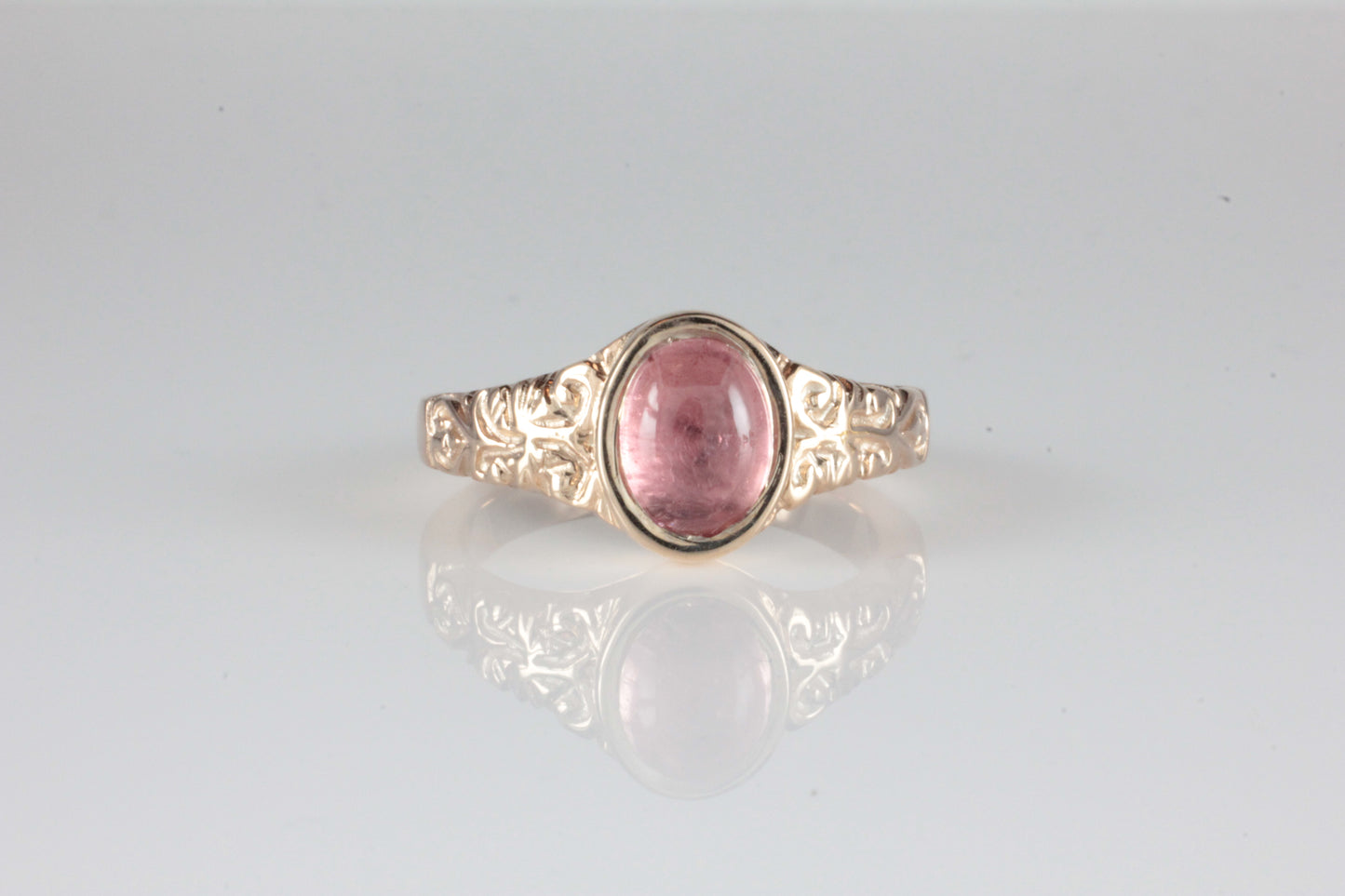 'Sostra' Victorian style Oval Pink Tourmaline Cabochon Ring