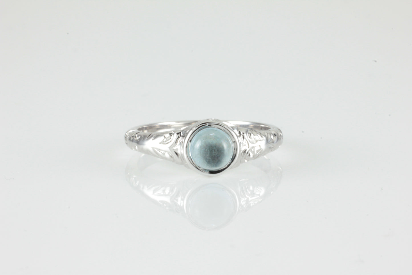 'Narona' Victorian style Round Aquamarine Cabochon Ring