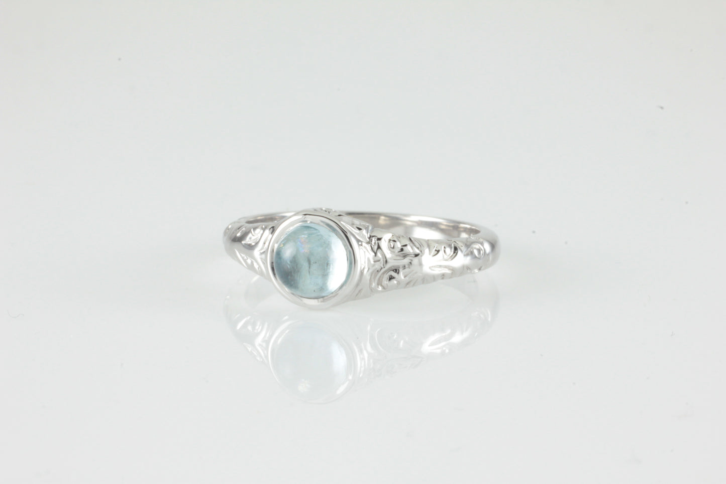 'Narona' Victorian style Round Aquamarine Cabochon Ring