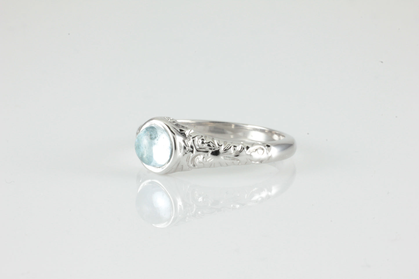 'Narona' Victorian style Round Aquamarine Cabochon Ring