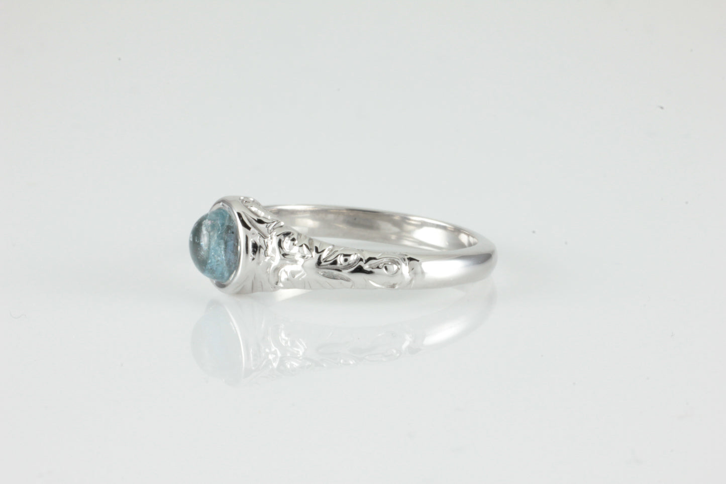 'Narona' Victorian style Round Aquamarine Cabochon Ring