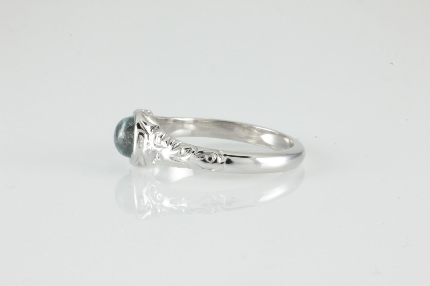 'Narona' Victorian style Round Aquamarine Cabochon Ring