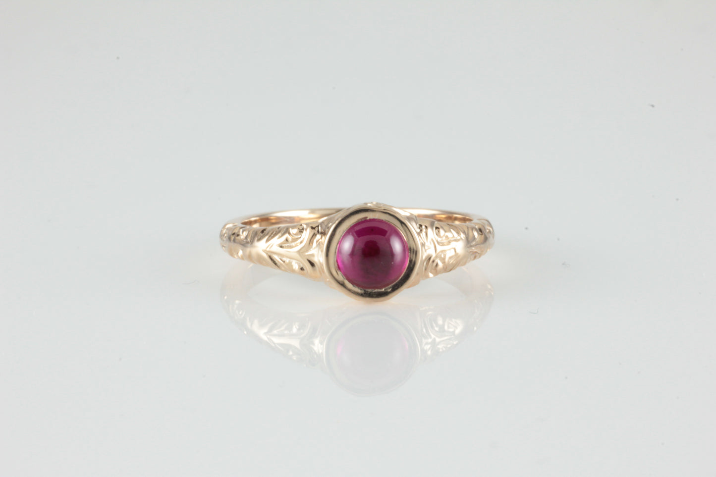 'Narona' Victorian style Round Ruby Cabochon Ring