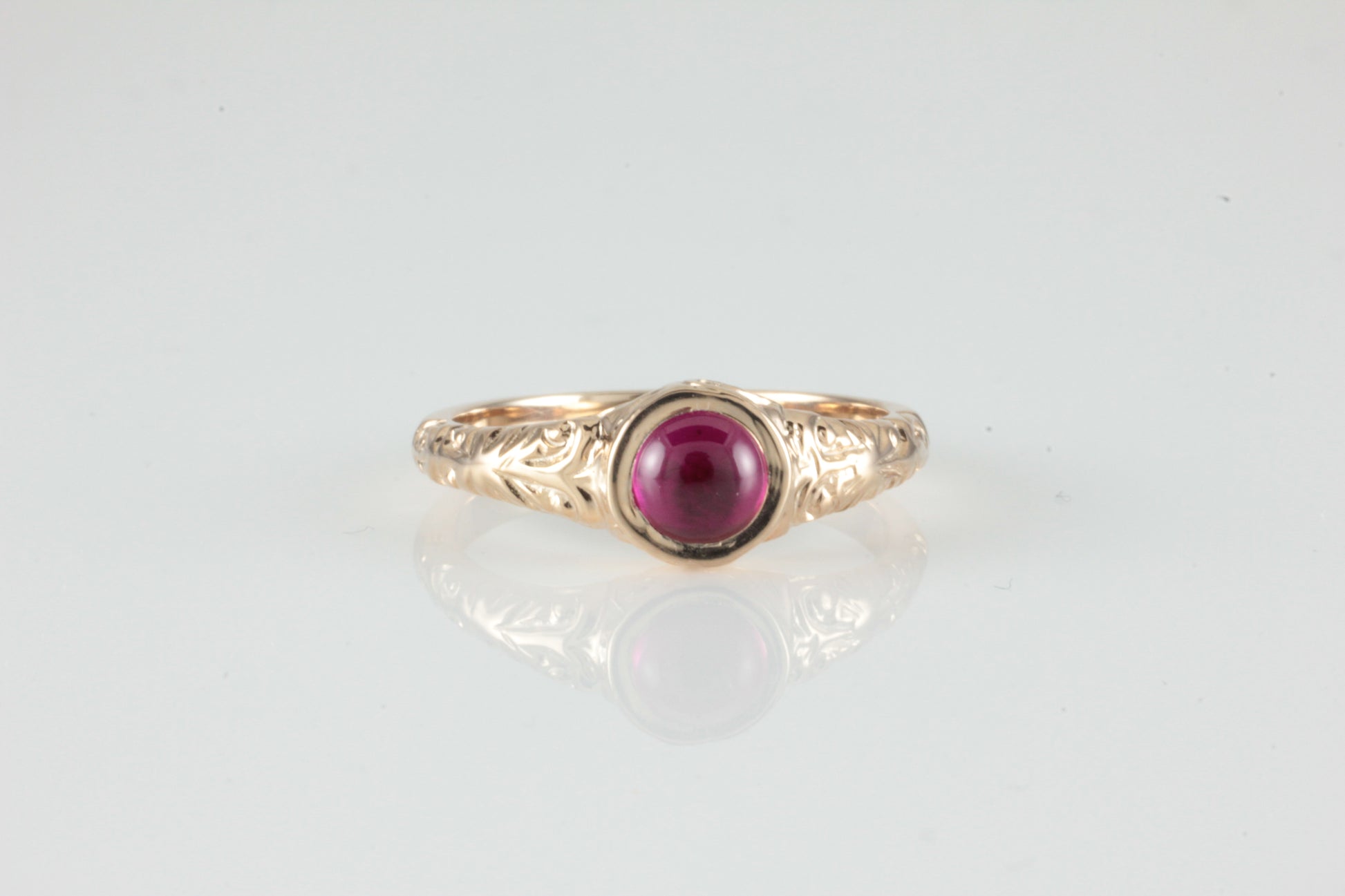 'Narona' Victorian style Round Ruby Cabochon Ring