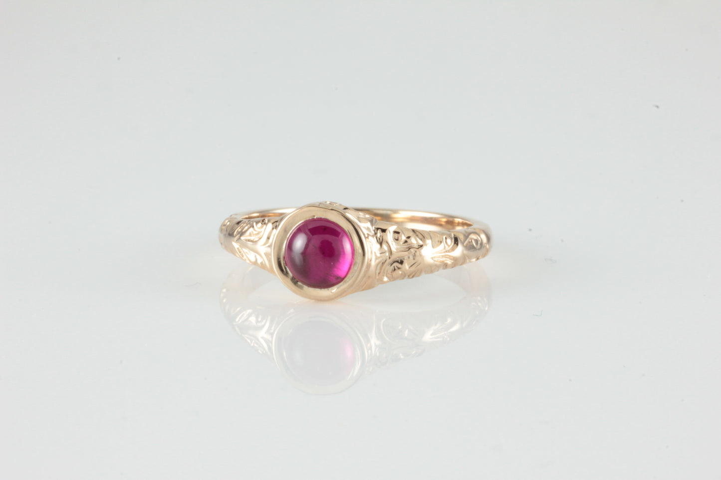 'Narona' Victorian style Round Ruby Cabochon Ring