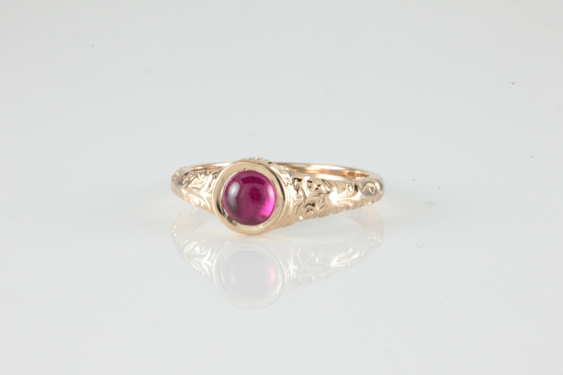 'Narona' Victorian style Round Ruby Cabochon Ring
