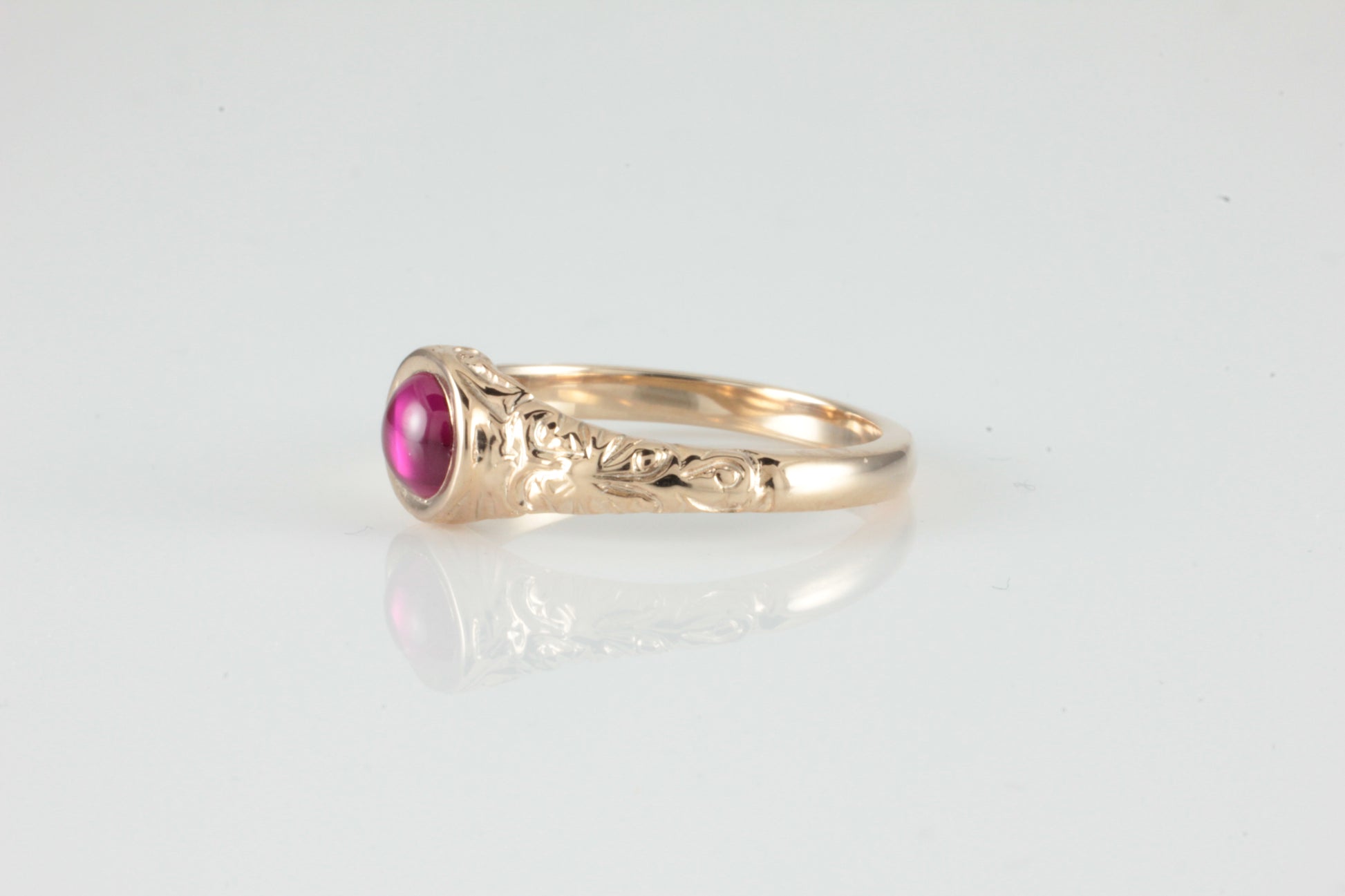 'Narona' Victorian style Round Ruby Cabochon Ring