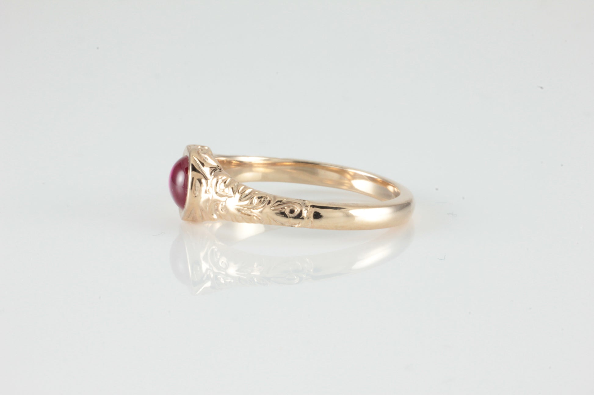 'Narona' Victorian style Round Ruby Cabochon Ring