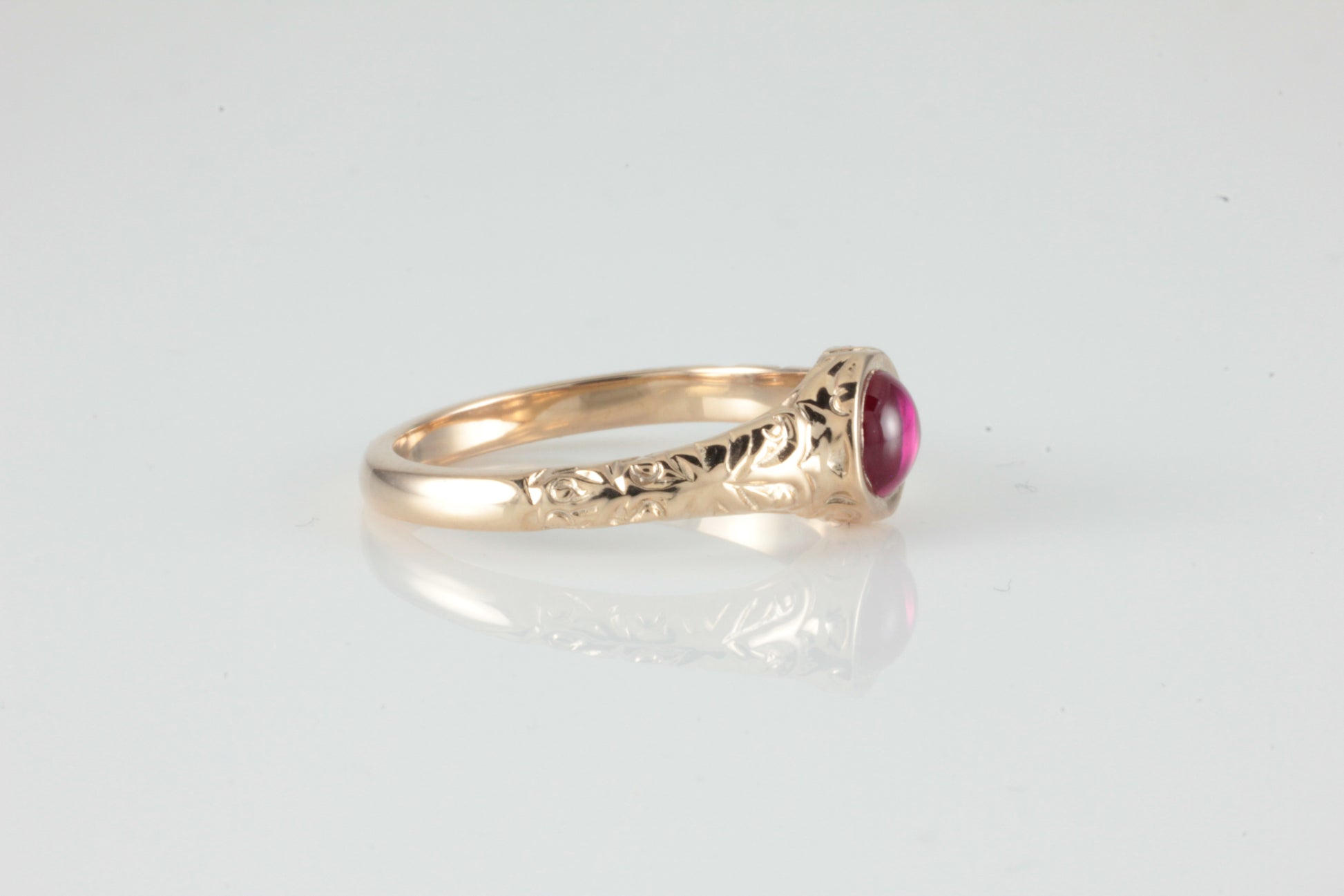 'Narona' Victorian style Round Ruby Cabochon Ring