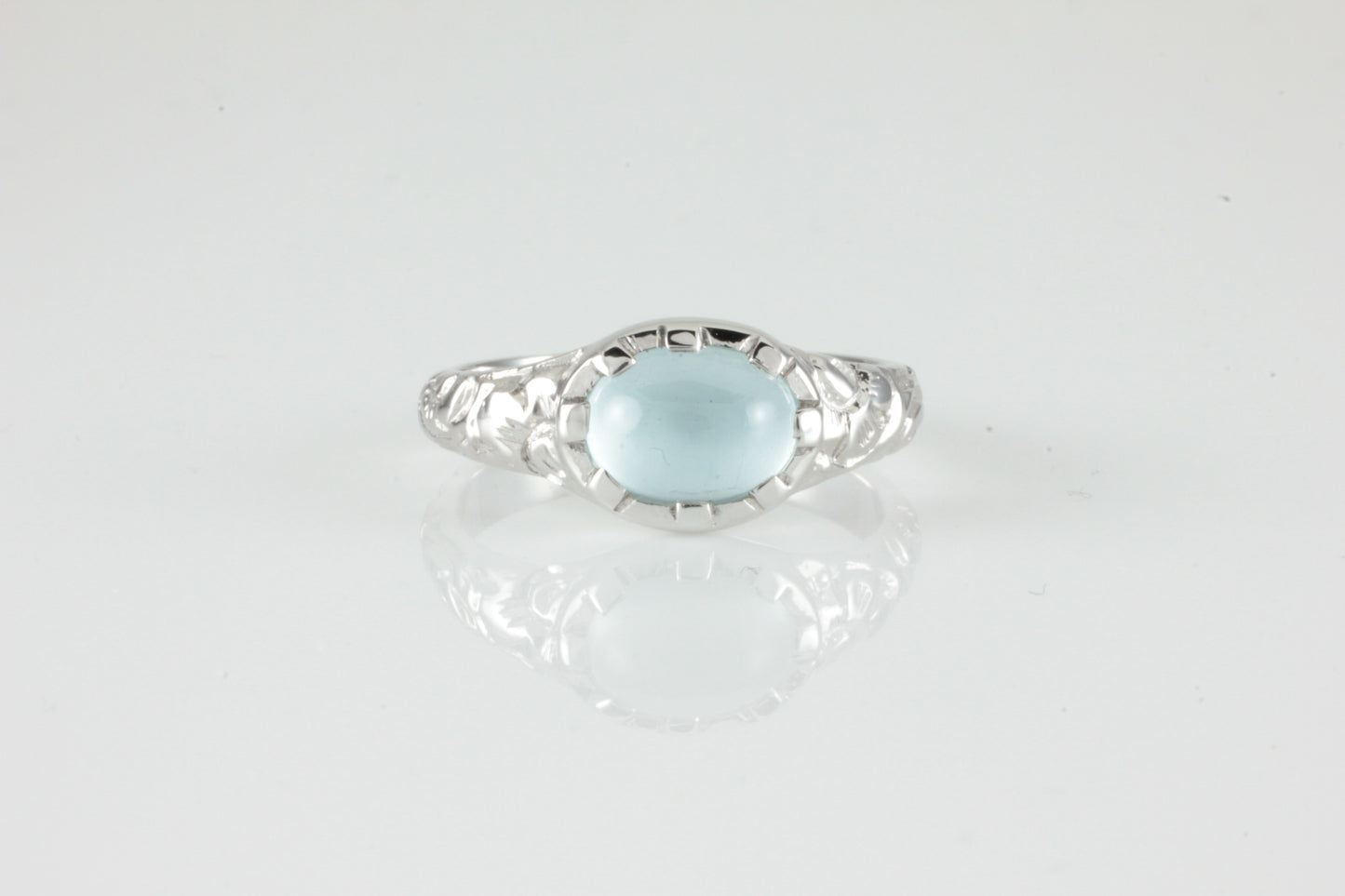 'Nida' Georgian style Oval Aquamarine Cabochon Ring