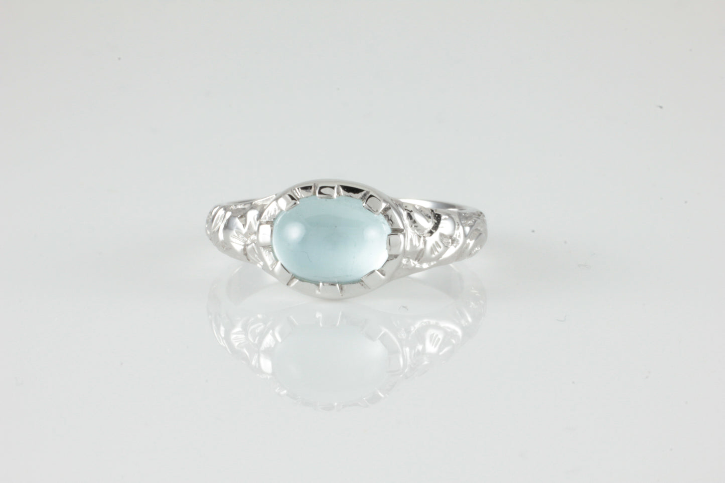 'Nida' Georgian style Oval Aquamarine Cabochon Ring