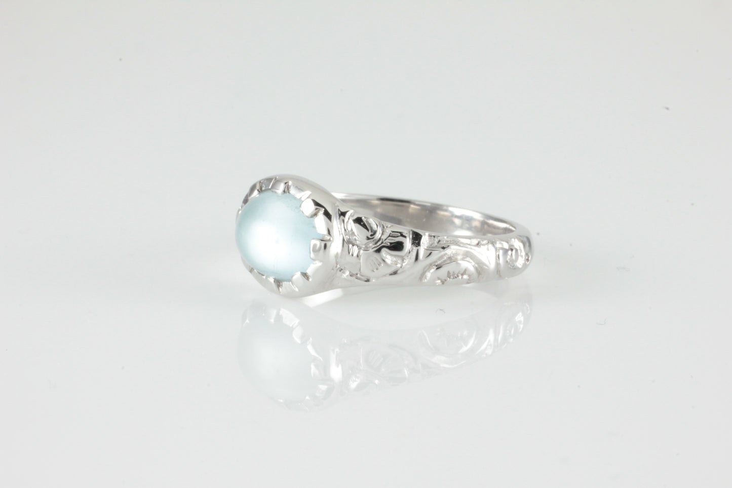 'Nida' Georgian style Oval Aquamarine Cabochon Ring