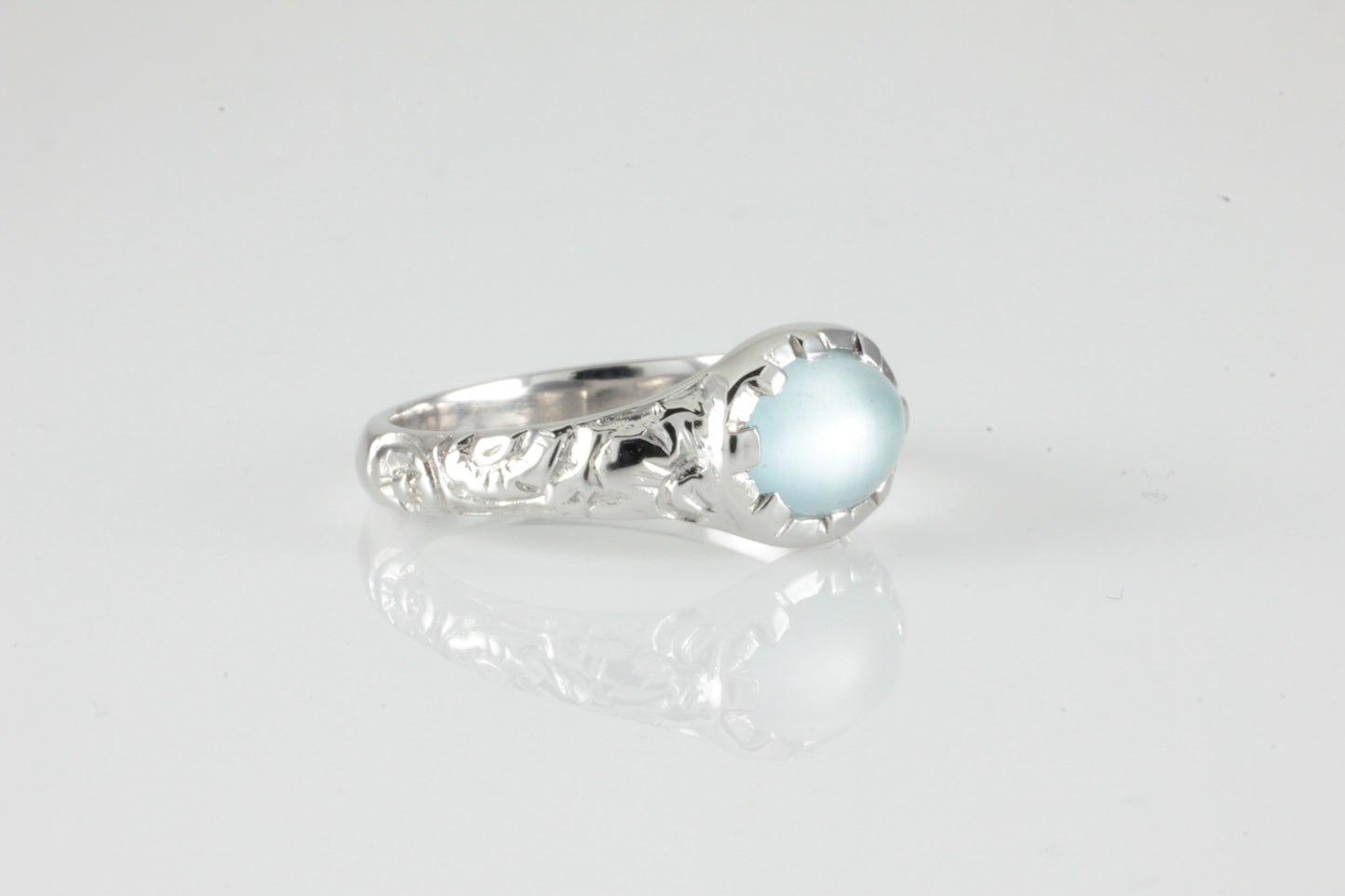 'Nida' Georgian style Oval Aquamarine Cabochon Ring