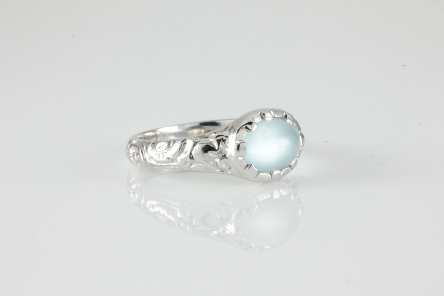 'Nida' Georgian style Oval Aquamarine Cabochon Ring