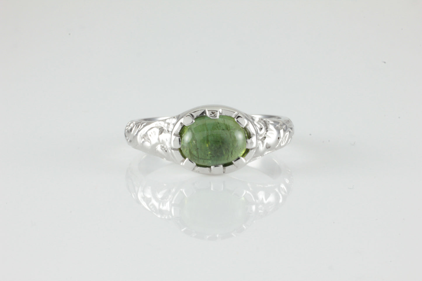 'Nida' Georgian style Oval Green Tourmaline Cabochon Ring