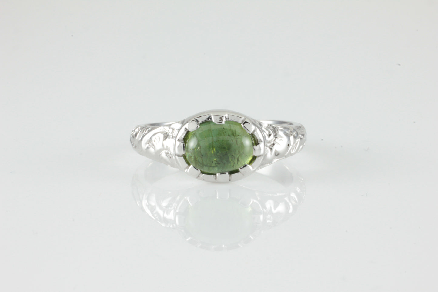 'Nida' Georgian style Oval Green Tourmaline Cabochon Ring