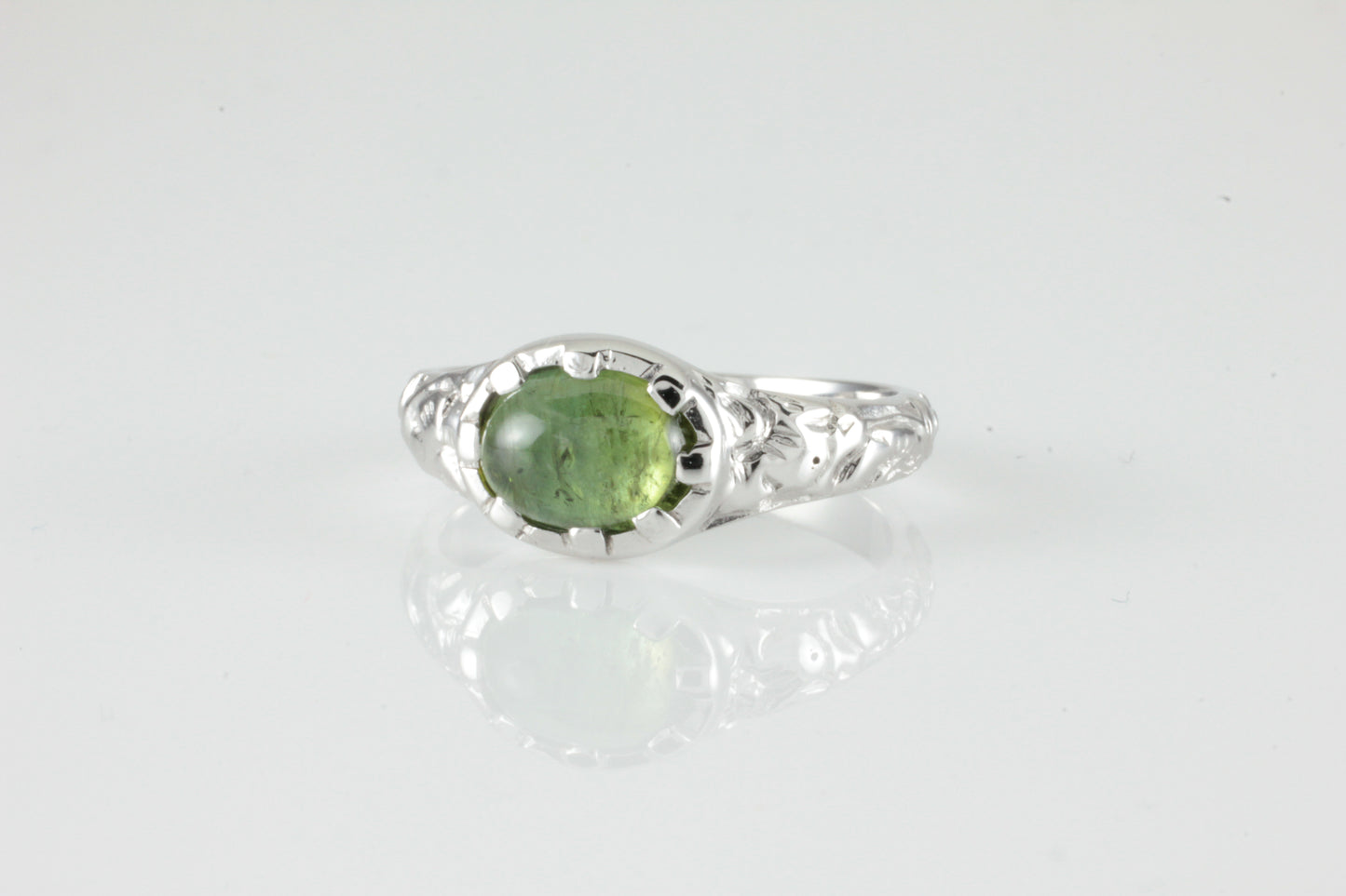 'Nida' Georgian style Oval Green Tourmaline Cabochon Ring