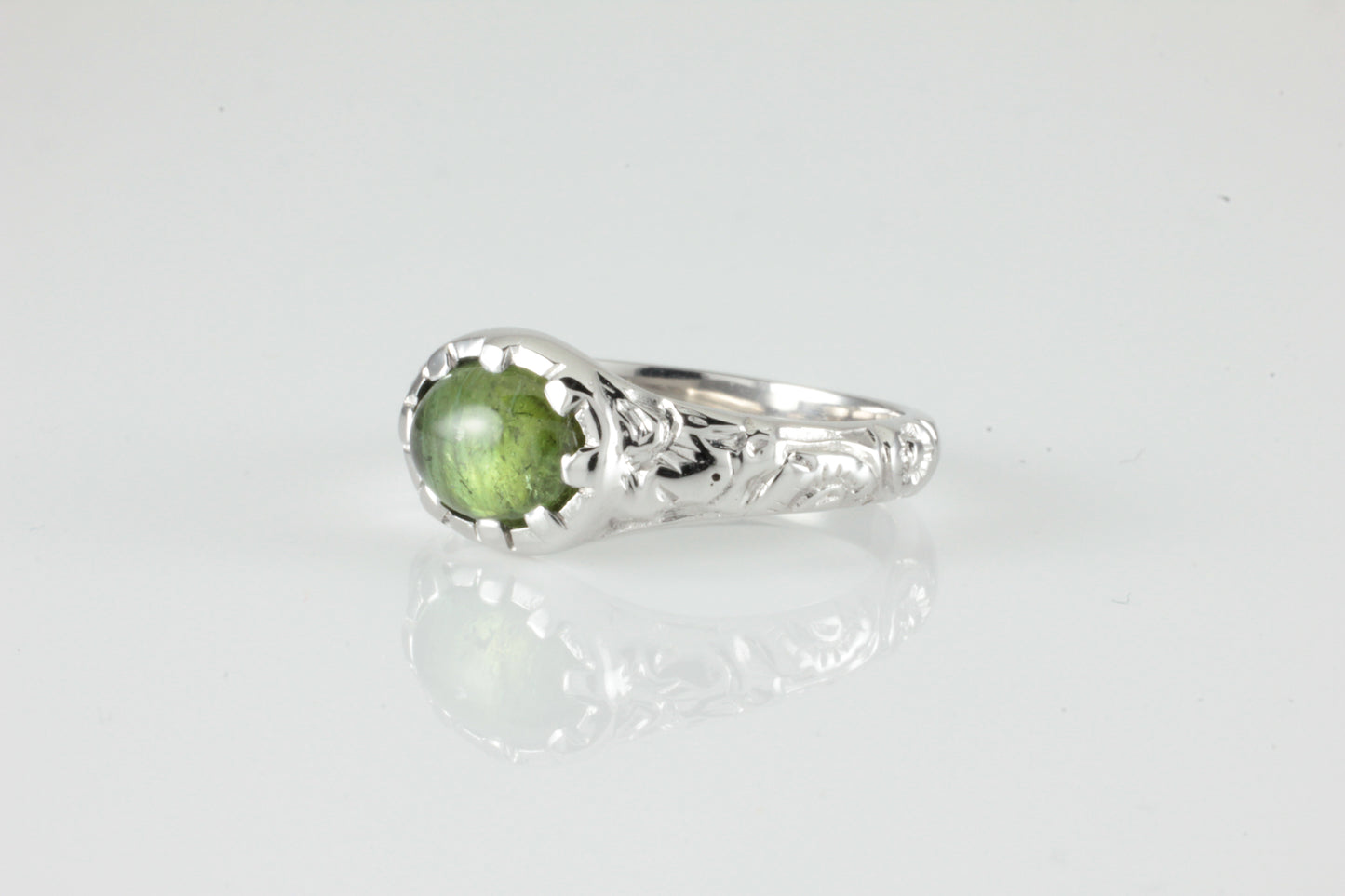 'Nida' Georgian style Oval Green Tourmaline Cabochon Ring