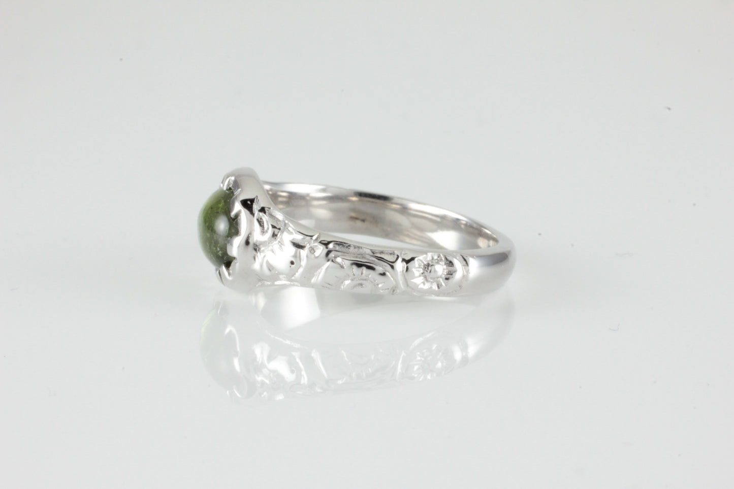 'Nida' Georgian style Oval Green Tourmaline Cabochon Ring