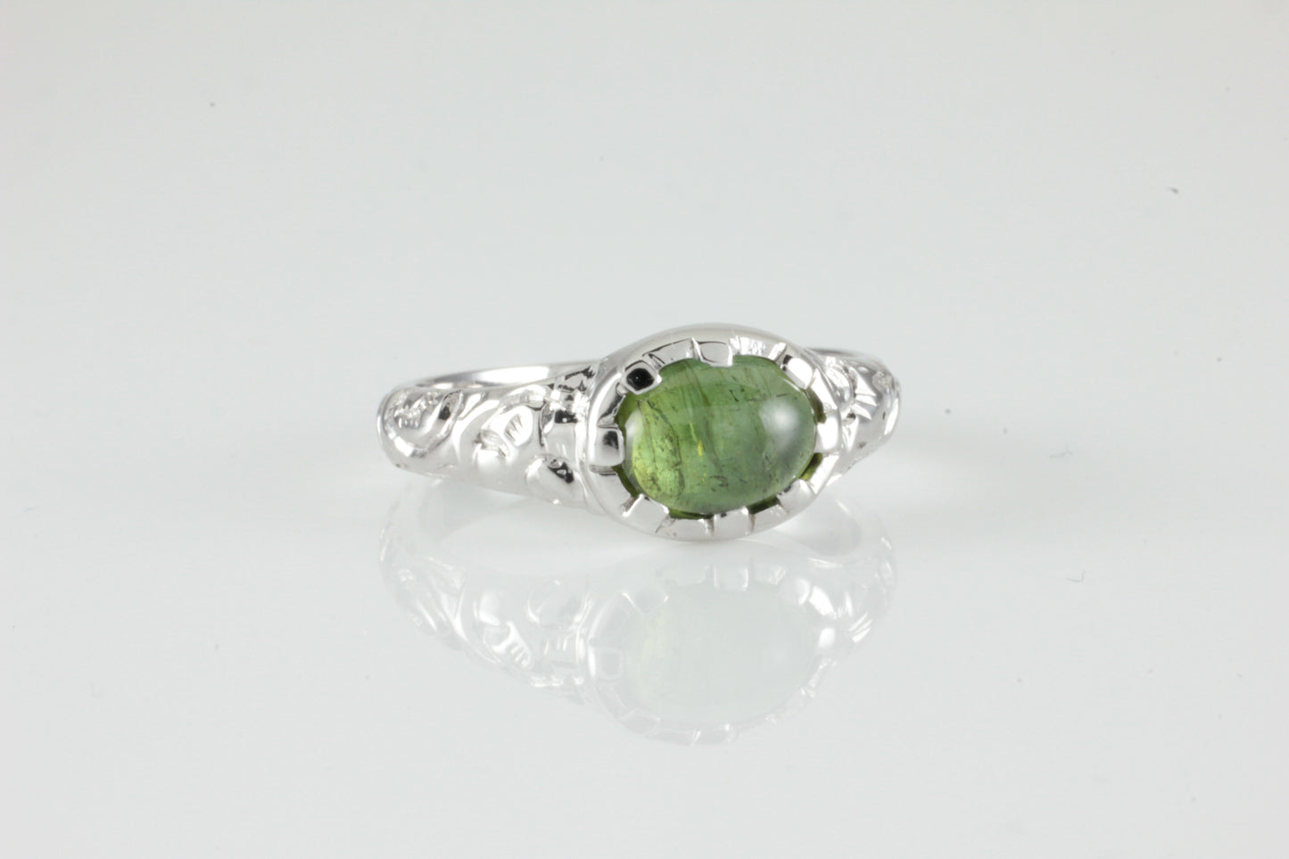 'Nida' Georgian style Oval Green Tourmaline Cabochon Ring