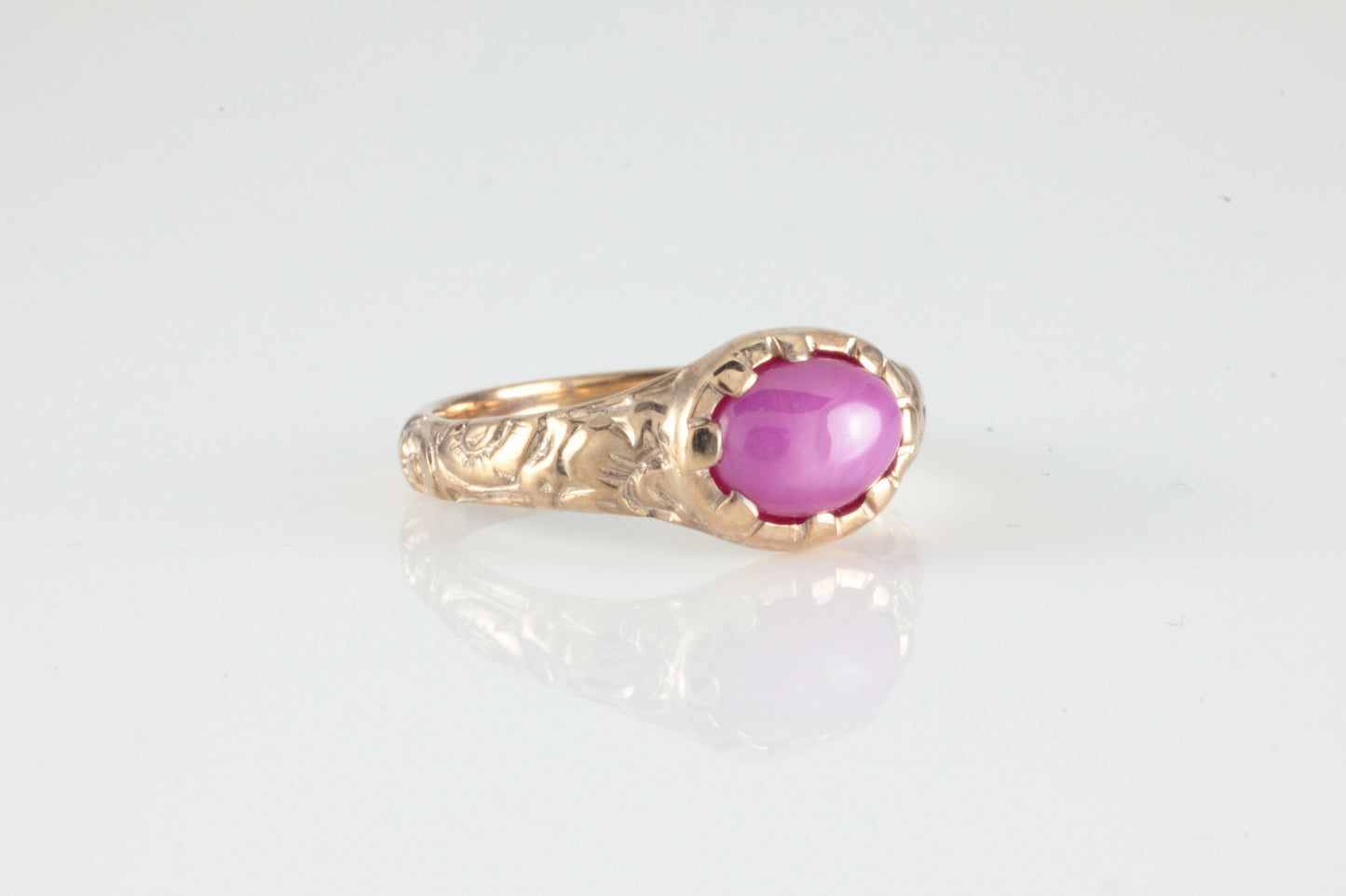 'Nida' Georgian style Oval Star Ruby Cabochon Ring