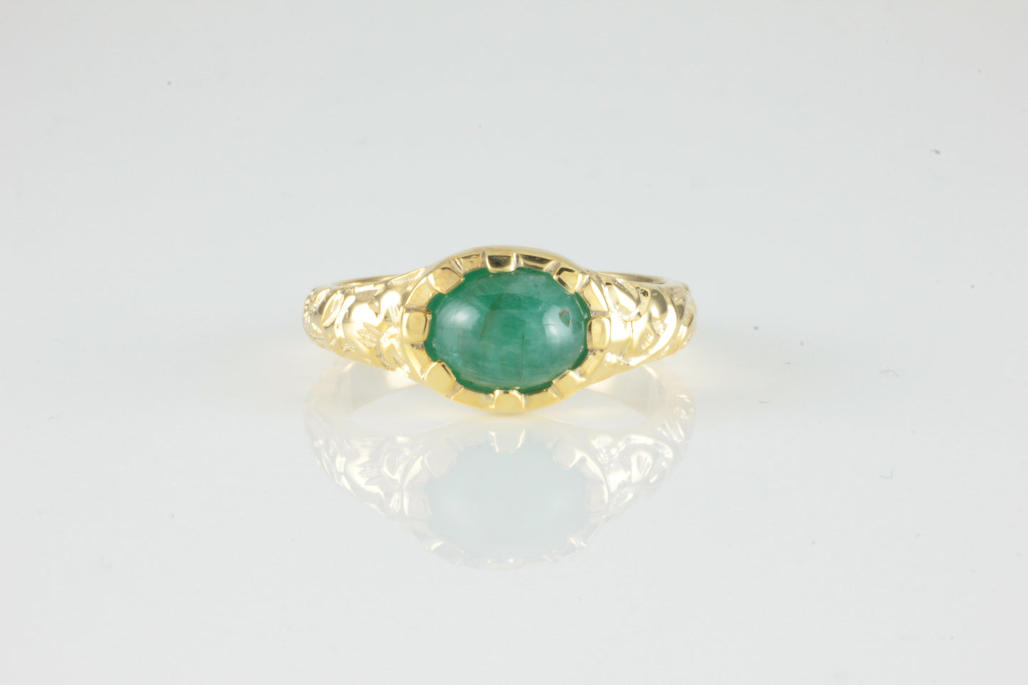 'Nida' Georgian style Oval Emerald Cabochon Ring