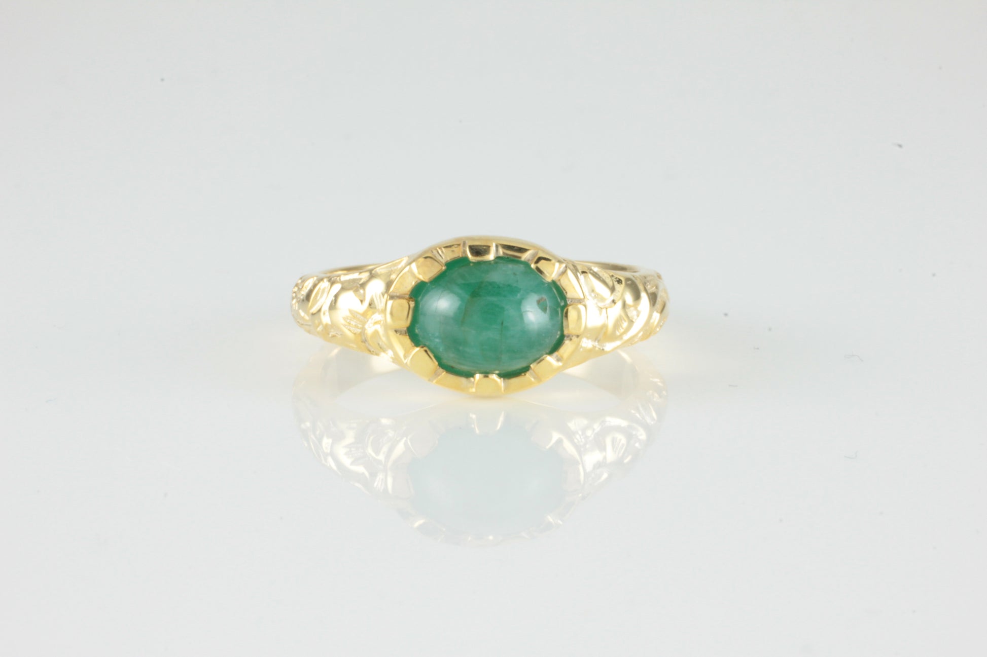 'Nida' Georgian style Oval Emerald Cabochon Ring