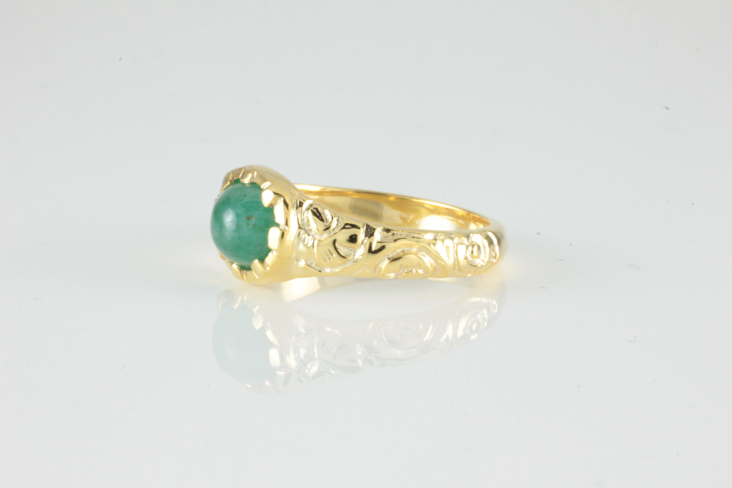 'Nida' Georgian style Oval Emerald Cabochon Ring