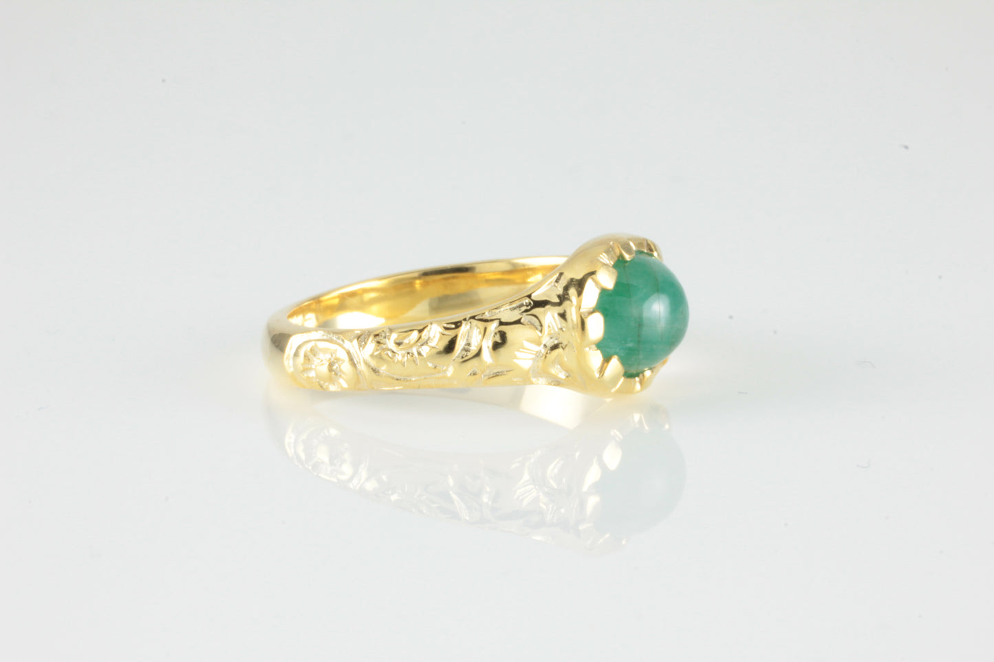 'Nida' Georgian style Oval Emerald Cabochon Ring