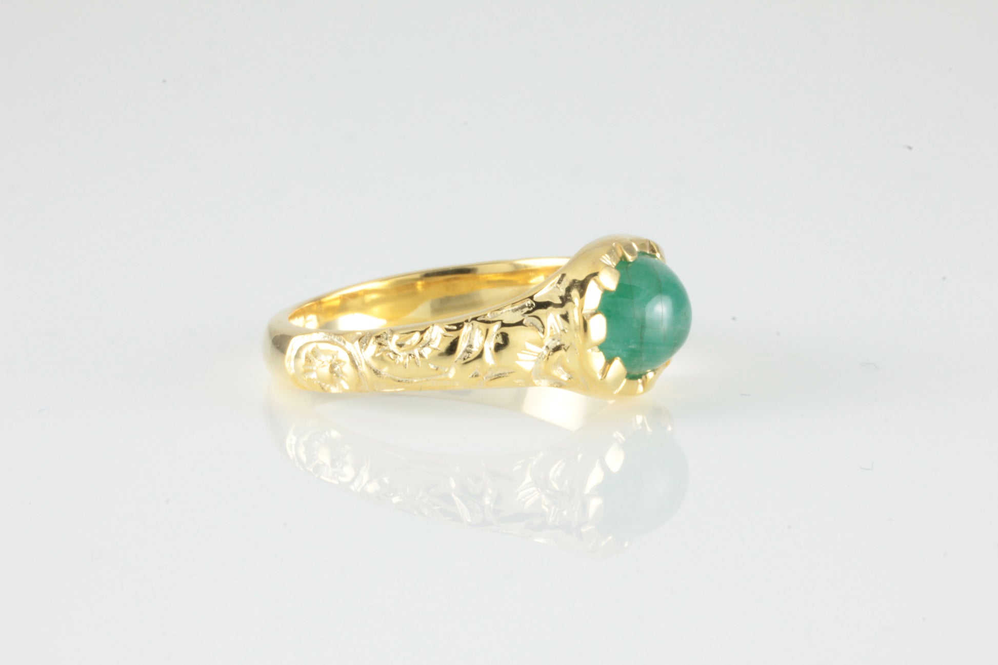 'Nida' Georgian style Oval Emerald Cabochon Ring