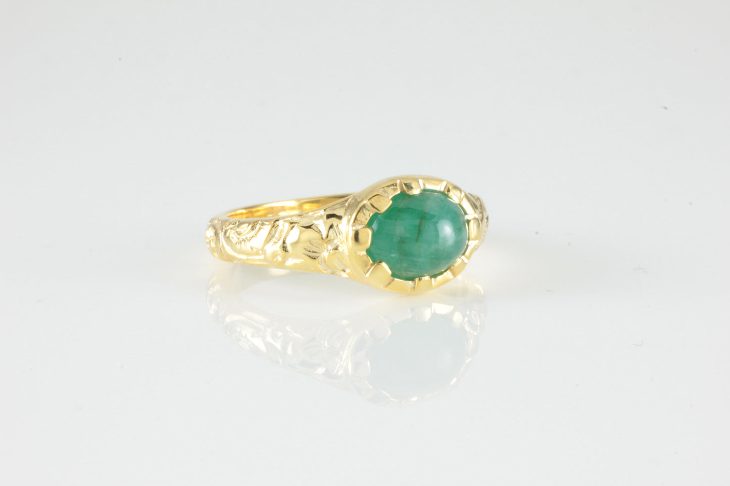 'Nida' Georgian style Oval Emerald Cabochon Ring